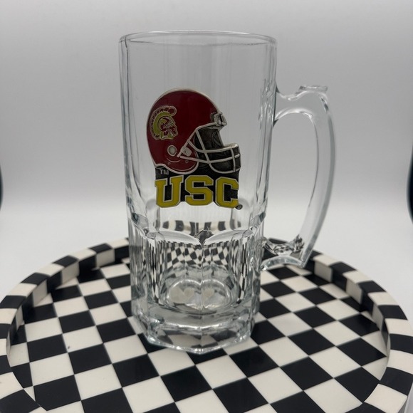 USC Trojans Other - USC Trojans Beer Mug Glass Clear Excellent 3D Helmet Pewter Emblem NCAA Fan Gear
